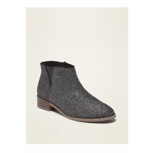 Old Navy Black Shimmer Glitter Side Zip Girls’ Chelsea Ankle Boots Shoes Size 1